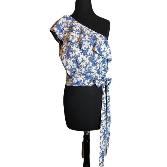 NWT Chelsea & Violet One Shoulder Ruffle Wrap Top L - Picture 1 of 12
